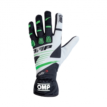 Перчатки 04 OMP KS-3 картинг черный/зеленый/неоновый/белый, размер 04 - LadaSportLine - Все для автоспорта и тюнинга