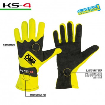 Перчатки 09 OMP KS-4 картинг желтый неоновый/черный, размер S - LadaSportLine - Все для автоспорта и тюнинга