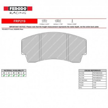 Тормозные колодки Ferodo FRP219R Racing DS3000 задние (компл.) Subaru AP Racing 4-х N гр. - LadaSportLine - Все для автоспорта и тюнинга